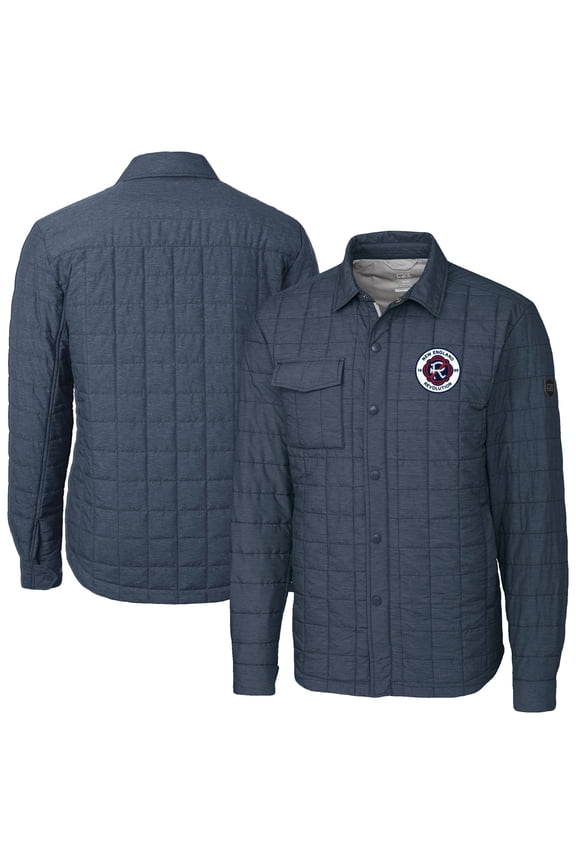 Men's-Cutter & Buck  Anthracite New England Revolution Rainier PrimaLoft Eco Insulated Quilted Shirt Jacket