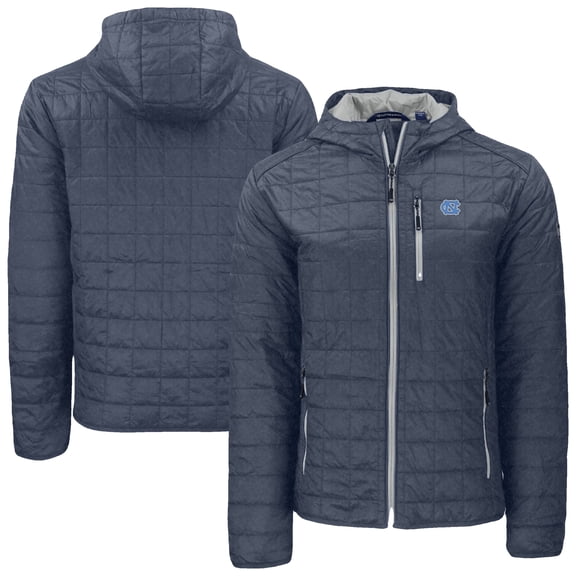 Men's-Cutter & Buck Anthracite North Carolina Tar Heels Rainier Eco PrimaLoft Hooded Full-Zip Jacket