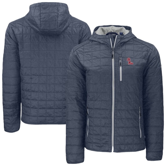 Men's-Cutter & Buck Anthracite Ole Miss Rebels Rainier Eco PrimaLoft Hooded Full-Zip Jacket