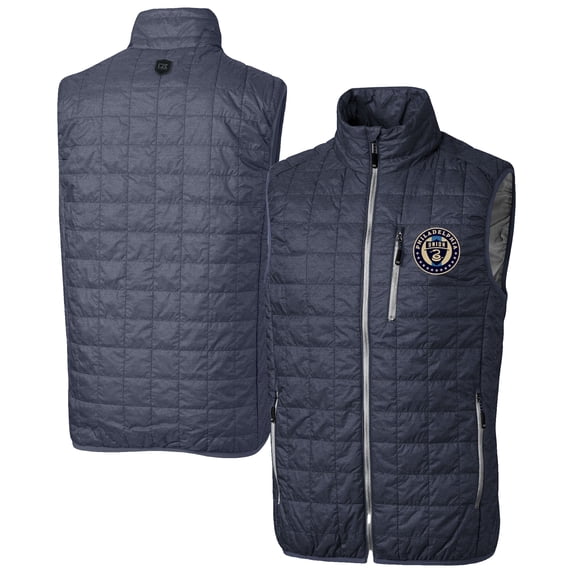 Men's-Cutter & Buck Anthracite Philadelphia Union Rainier PrimaLoft Eco Insulated Full Zip Puffer Vest