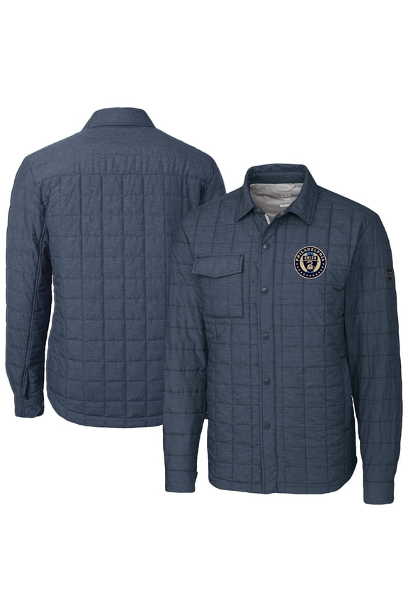 Men's-Cutter & Buck  Anthracite Philadelphia Union Rainier PrimaLoft Eco Insulated Quilted Shirt Jacket