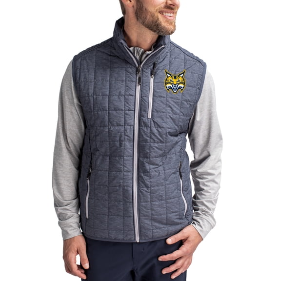 Men's-Cutter & Buck  Anthracite Quinnipiac Bobcats Rainier Eco Insulated PrimaLoft Full-Zip Puffer Vest