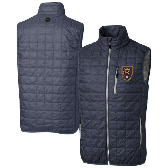 Men's-Cutter & Buck Anthracite Real Salt Lake Rainier PrimaLoft Eco Insulated Full Zip Puffer Vest