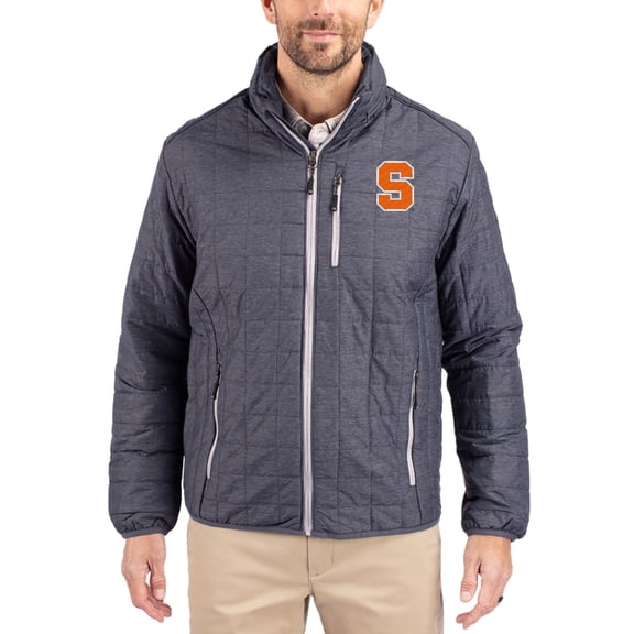 Men's-Cutter & Buck Anthracite Syracuse Orange Rainier Eco Insulated PrimaLoft Full-Zip Puffer Jacket