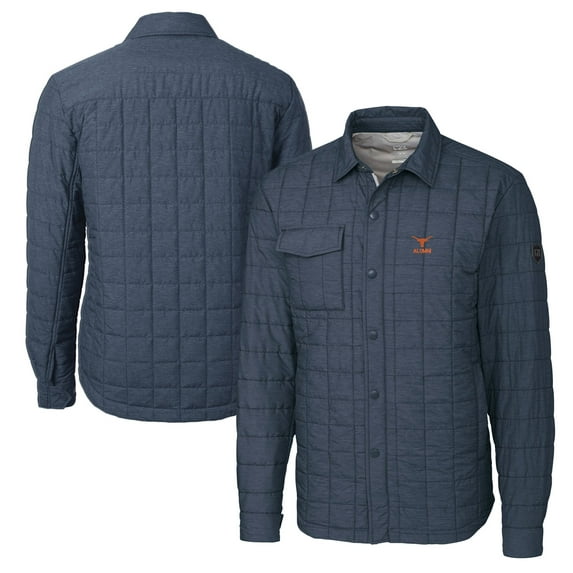 Men's Cutter & Buck Anthracite Texas Longhorns Alumni Logo Rainier PrimaLoft Eco Insulated Quilted Button-Up Shacket