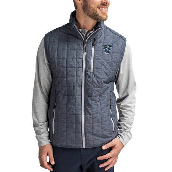 Men's-Cutter & Buck  Anthracite Villanova Wildcats Rainier Eco Insulated PrimaLoft Full-Zip Puffer Vest