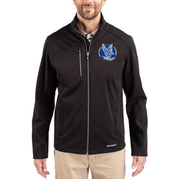 Men's Cutter & Buck Black Air Force Falcons Evoke Eco Softshell Recycled Full-Zip Jacket