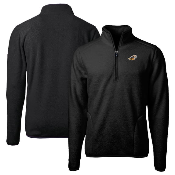 Men's Cutter & Buck Black Akron RubberDucks Cascade Eco Sherpa Fleece Quarter-Zip Jacket