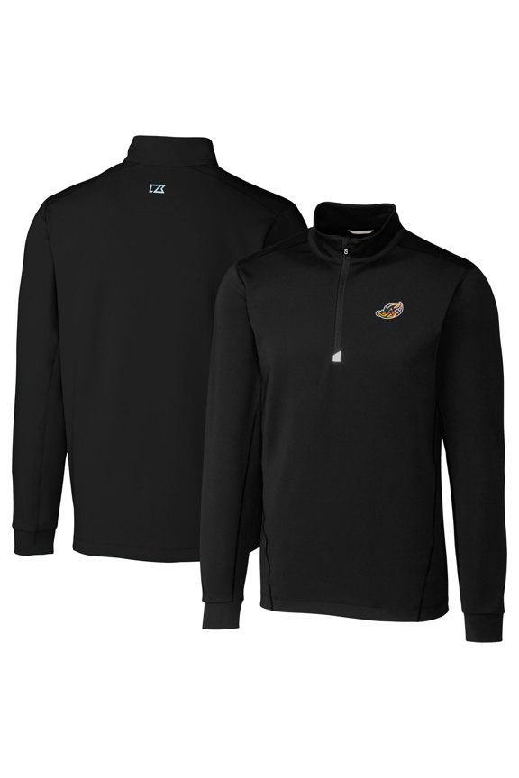 Men's Cutter & Buck Black Akron RubberDucks Traverse Stretch Quarter-Zip Pullover Top