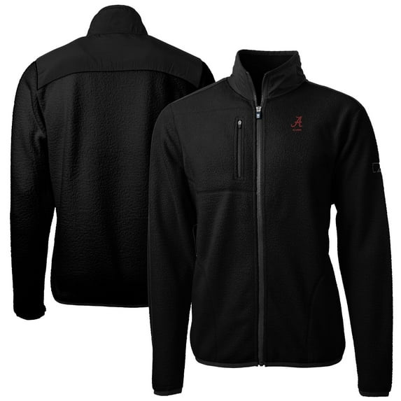 Men's Cutter & Buck Black Alabama Crimson Tide Alumni Logo Cascade Eco Sherpa Fleece Full-Zip Jacket