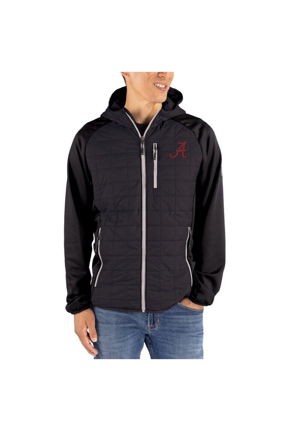 Men's-Cutter & Buck Black Alabama Crimson Tide Rainier Eco Hybrid PrimaLoft Raglan Full-Zip Jacket