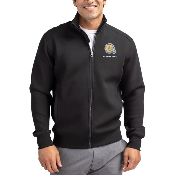 Men's-Cutter & Buck  Black Albany State Golden Rams Roam Eco Recycled Full-Zip Jacket