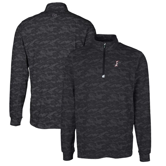 Men's Cutter & Buck Black Albuquerque Isotopes Traverse Camo Print Stretch Quarter-Zip Pullover Top