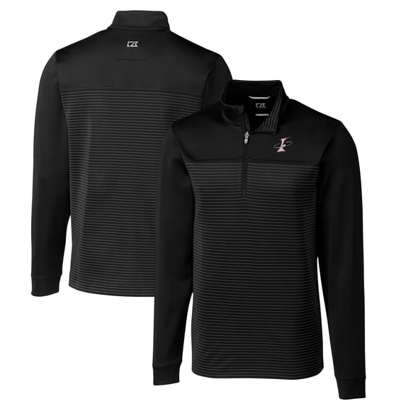 Men's Cutter & Buck Black Albuquerque Isotopes Traverse Stripe Stretch Quarter-Zip Pullover Top