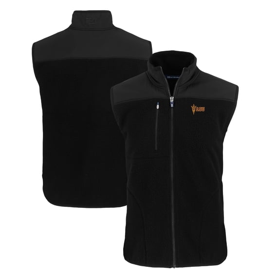 Men's Cutter & Buck Black Arizona State Sun Devils Big & Tall Cascade Eco Sherpa Fleece Full-Zip Vest