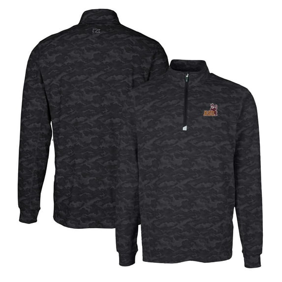 Men's Cutter & Buck Black Arizona State Sun Devils Vault Traverse Camo Print Stretch Quarter-Zip Pullover Top