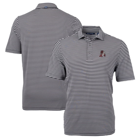 Men's Cutter & Buck Black Arkansas Razorbacks Big & Tall Team Logo Virtue Eco Pique Stripe Recycled Polo