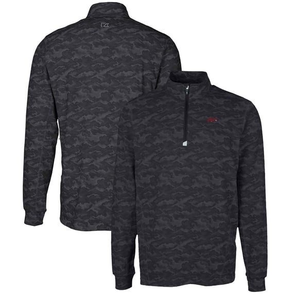 Men's Cutter & Buck Black Arkansas Razorbacks Big & Tall Traverse Camo Print Stretch Quarter-Zip Pullover Top