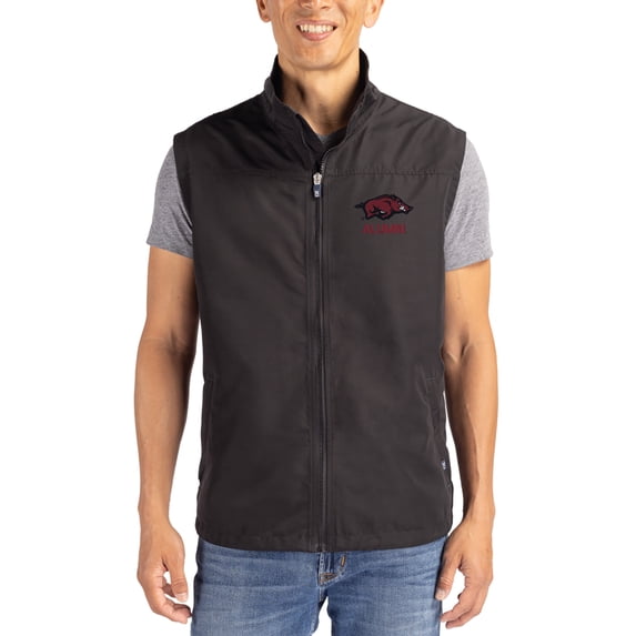 Men's Cutter & Buck Black Arkansas Razorbacks Charter Eco Recycled Full-Zip Vest