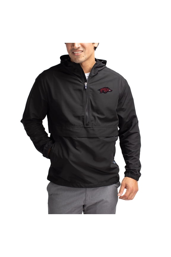 Men's Cutter & Buck Black Arkansas Razorbacks Charter Eco Recycled Half-Zip Anorak Jacket