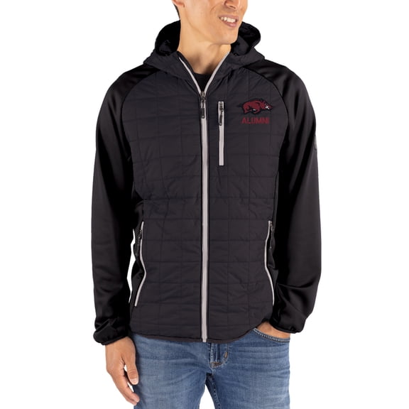 Men's-Cutter & Buck  Black Arkansas Razorbacks Rainier Eco Hybrid PrimaLoft Raglan Full-Zip Jacket