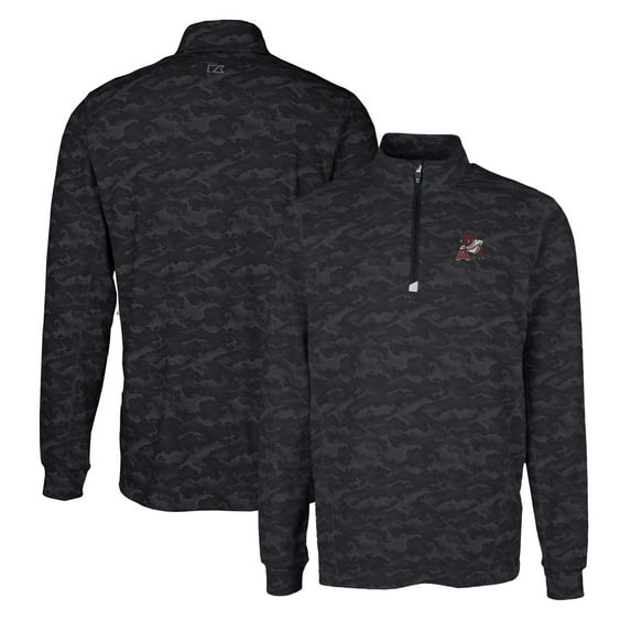 Men's Cutter & Buck Black Arkansas Razorbacks Vault Traverse Camo Print Stretch Quarter-Zip Pullover Top