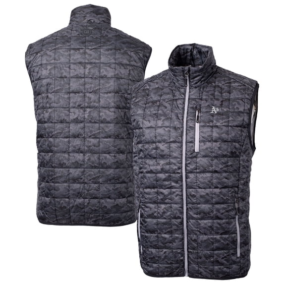 Men's Cutter & Buck Black Athletics Rainier PrimaLoft- Eco Insulated Full-Zip Printed Puffer Vest