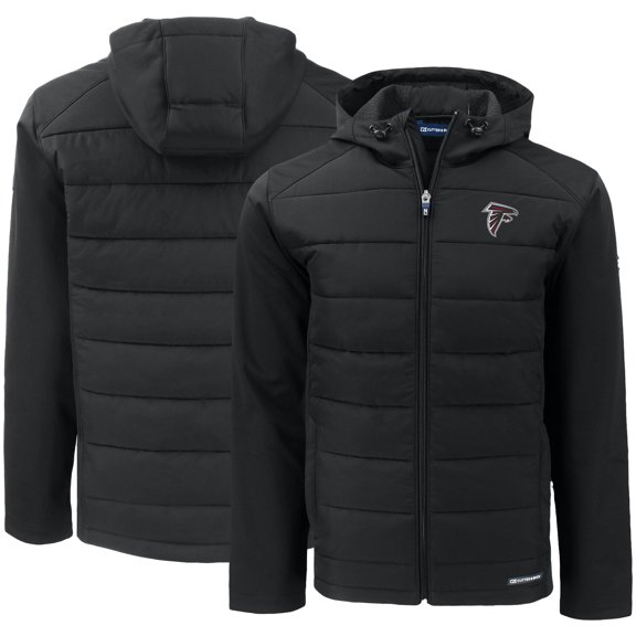 Men's Cutter & Buck Black Atlanta Falcons Evoke PrimaLoft Hybrid Eco Softshell Recycled Full-Zip Hooded Jacket