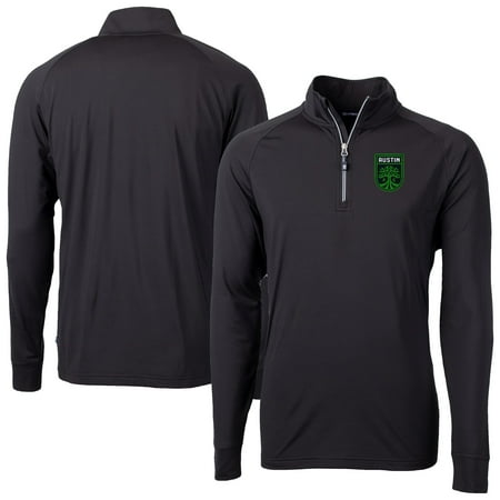 Men's-Cutter & Buck Black Austin FC Big & Tall Adapt Eco Knit Stretch Recycled Quarter-Zip Pullover