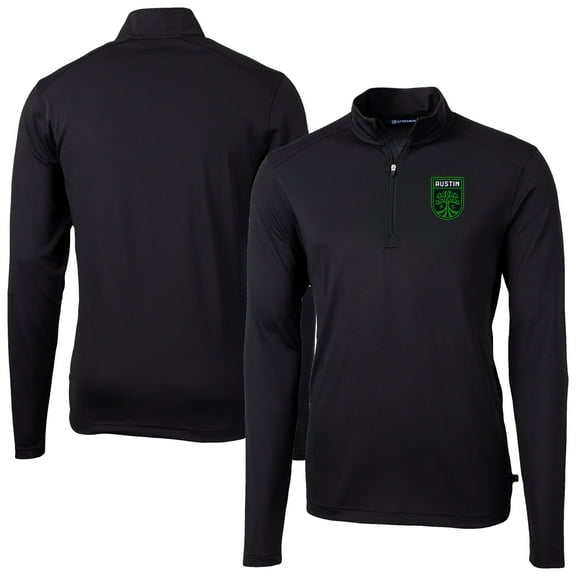 Men's-Cutter & Buck Black Austin FC Virtue Eco Pique Recycled Quarter-Zip Pullover Top