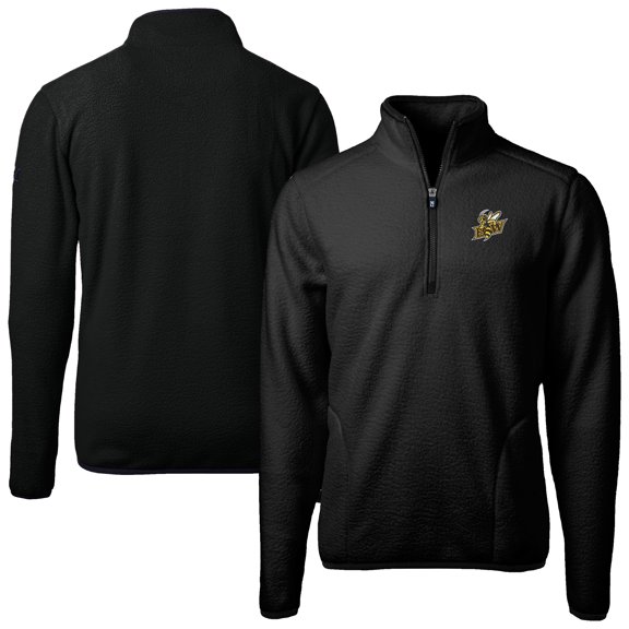 Men's Cutter & Buck Black Baldwin Wallace Yellow Jackets Cascade Eco Sherpa Fleece Quarter-Zip Pullover Jacket
