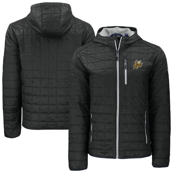 Men's-Cutter & Buck Black Baldwin Wallace Yellow Jackets Rainier Eco PrimaLoft Hooded Full-Zip Jacket