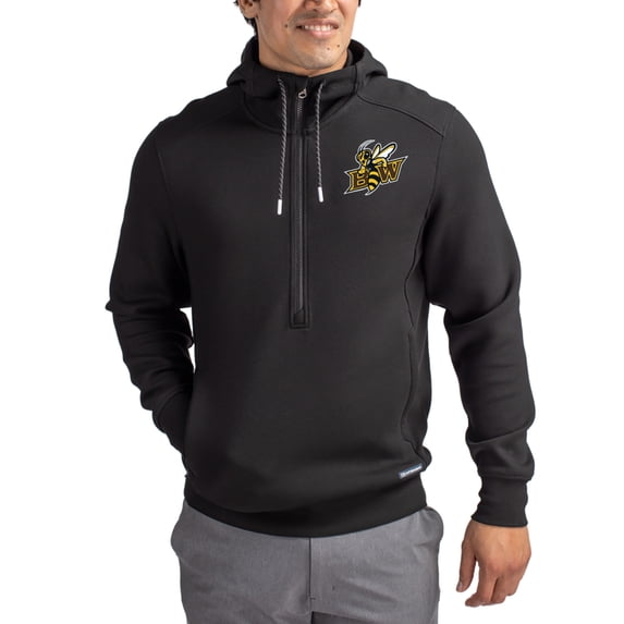 Men's-Cutter & Buck Black Baldwin Wallace Yellow Jackets Roam Eco Recycled Half-Zip Pullover Hoodie