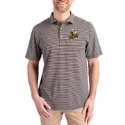 Mens Cutter & Buck Black Baldwin Wallace Yellow Jackets Virtue Eco Pique Stripe Recycled DryTec Polo