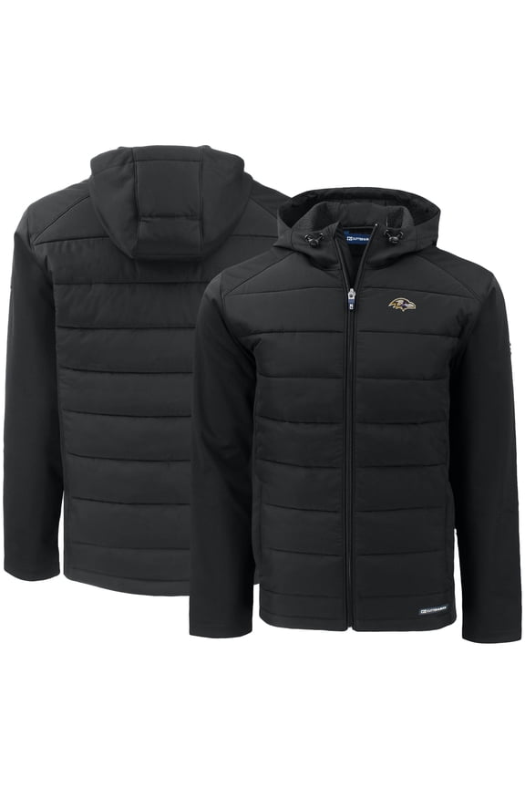 Men's Cutter & Buck Black Baltimore Ravens Evoke PrimaLoft Hybrid Eco Softshell Recycled Full-Zip Hooded Jacket