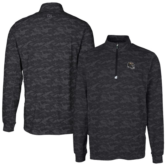 Men's Cutter & Buck  Black Baltimore Ravens Helmet Traverse Camo Print Stretch Quarter-Zip Pullover Top