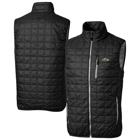 Men's Cutter & Buck Black Baltimore Ravens Rainier PrimaLoft Eco Insulated Full-Zip Puffer Vest