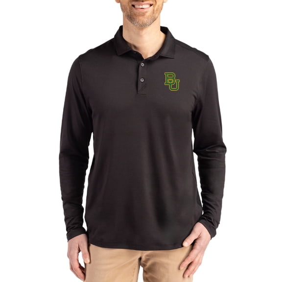 Men's Cutter & Buck Black Baylor Bears Primary Coastline Epic Comfort Long-Sleeve Polo