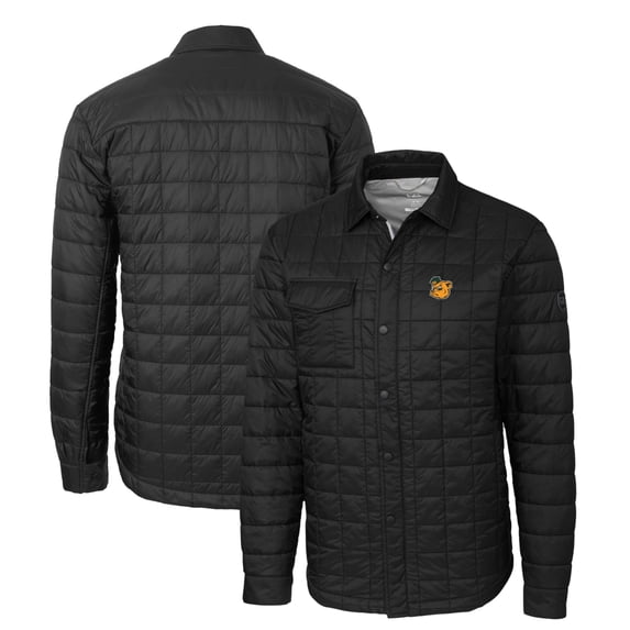 Men's Cutter & Buck Black Baylor Bears Rainier PrimaLoft Eco Insulated Quilted Button-Up Shacket