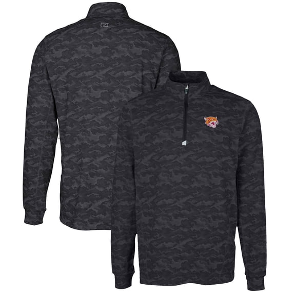Men's Cutter & Buck Black Bethune-Cookman Wildcats Big & Tall Traverse Camo Print Stretch Quarter-Zip Pullover Top