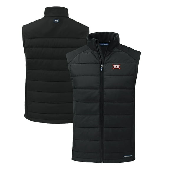 Men's Cutter & Buck Black Big 12 Gear Rainier PrimaLoft Eco Insulated Printed Full-Zip Puffer Jacket