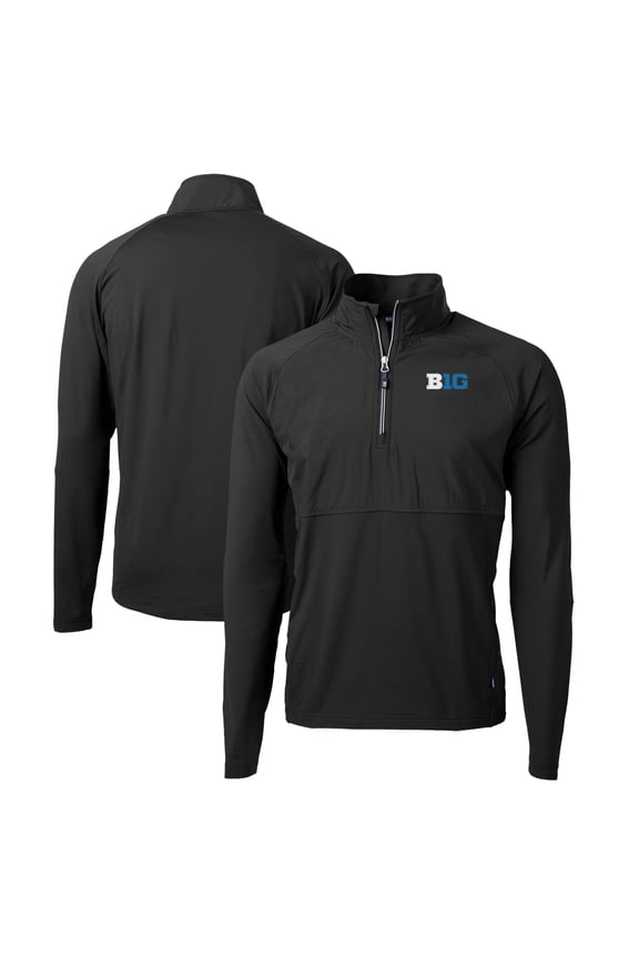 Men's Cutter & Buck Black Big Ten Gear Adapt Eco Knit Hybrid Recycled Quarter-Zip Pullover Top