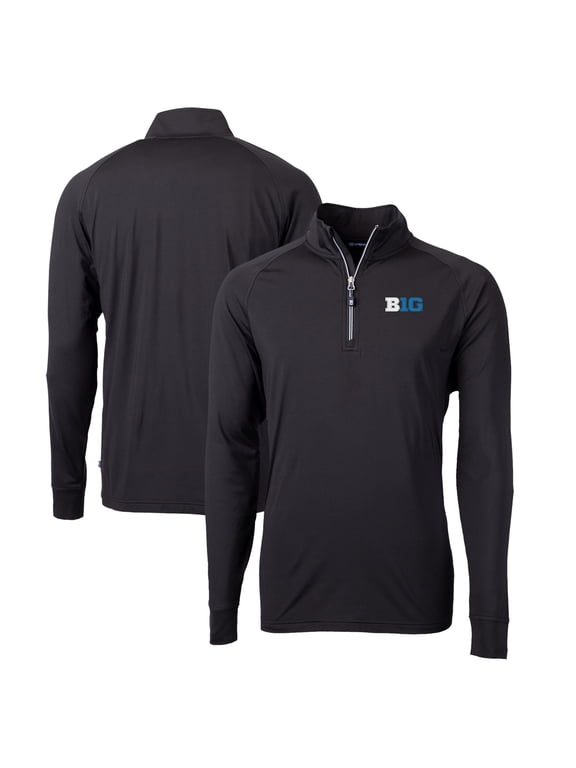 Men's Cutter & Buck Black Big Ten Gear Adapt Eco Knit Stretch Recycled Half-Zip Pullover Top