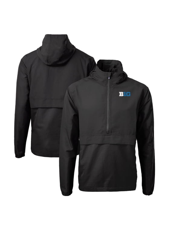 Men's Cutter & Buck Black Big Ten Gear Charter Eco Recycled Anorak Half-Zip Jacket