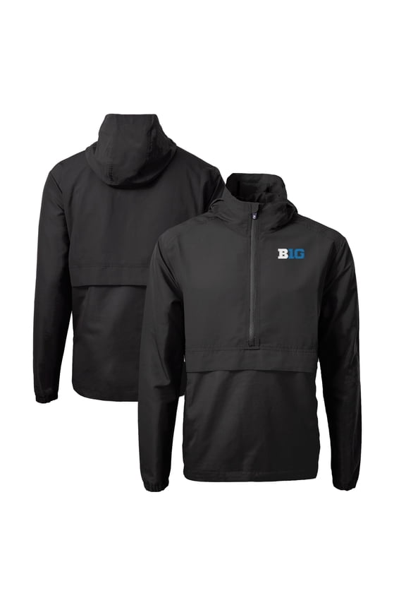 Men's Cutter & Buck Black Big Ten Gear Charter Eco Recycled Anorak Half-Zip Jacket