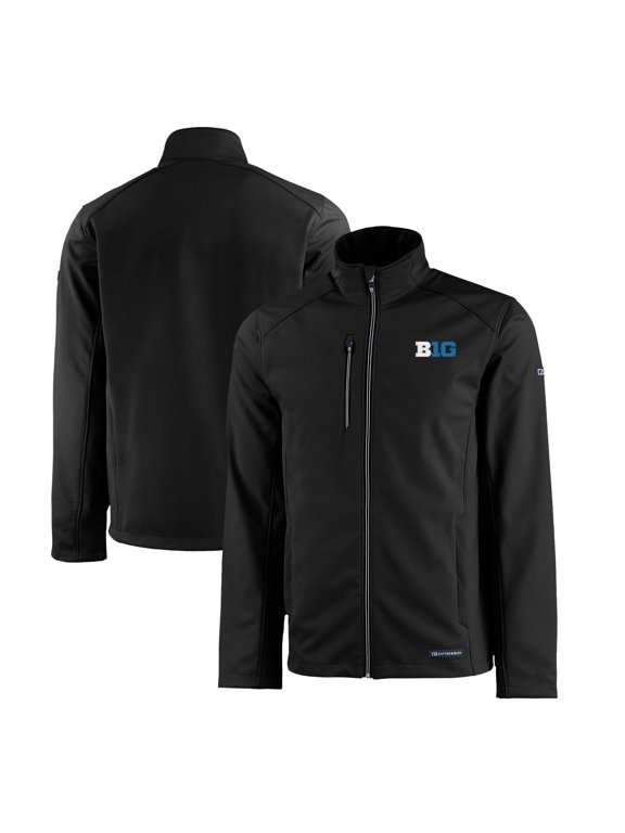 Men's Cutter & Buck Black Big Ten Gear Evoke Eco Softshell Recycled Full-Zip Jacket