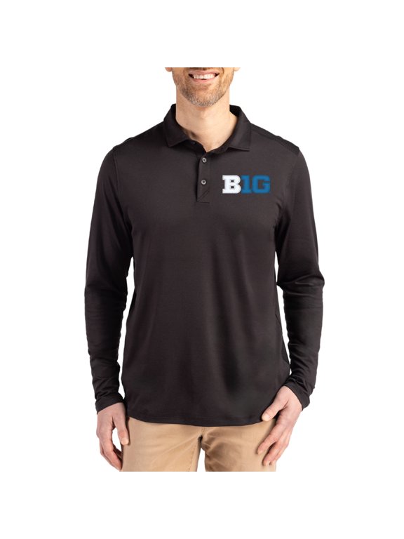 Men's Cutter & Buck Black Big Ten Gear Primary Coastline Epic Comfort Long-Sleeve Polo