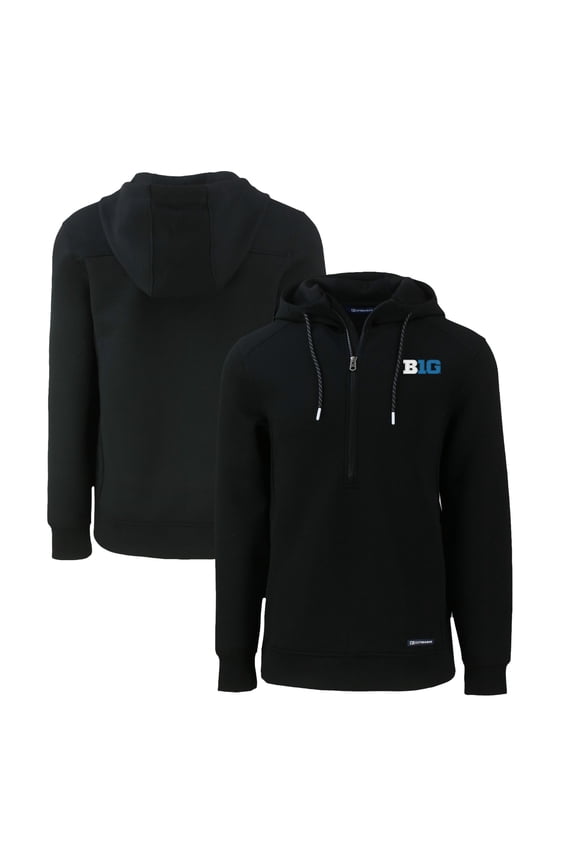 Men's Cutter & Buck Black Big Ten Gear Roam Eco Recycled Half-Zip Pullover Hoodie