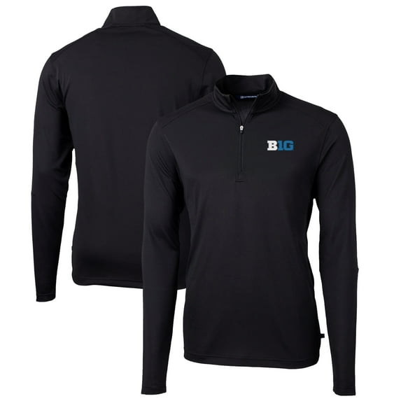 Men's Cutter & Buck Black Big Ten Gear Virtue Eco Pique Recycled Quarter-Zip Pullover Top