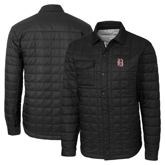 Men's Cutter & Buck Black Birmingham Barons Big & Tall Rainier PrimaLoft Eco Insulated Quilted Button-Up Shacket